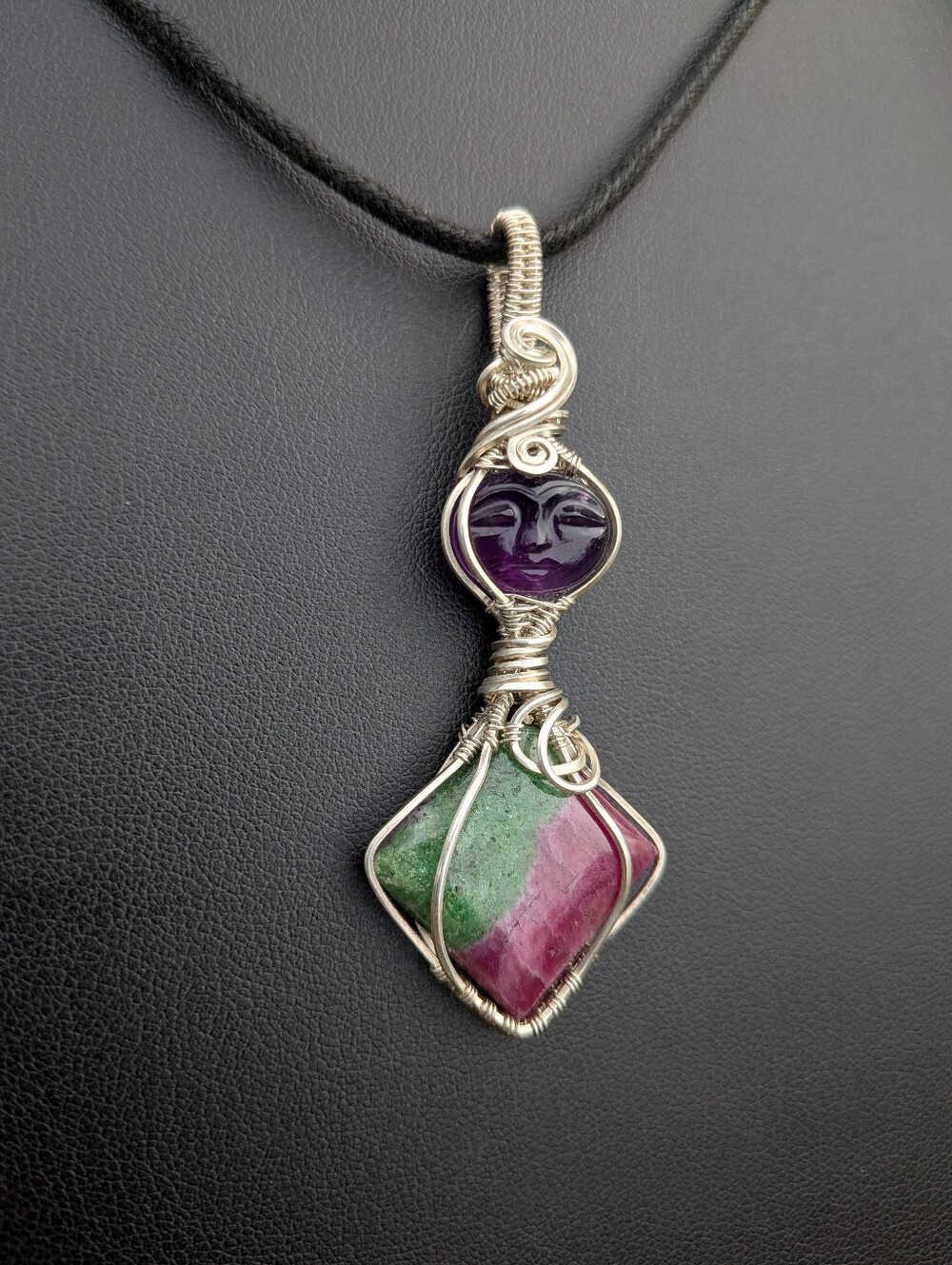 Rare-Sterling Silver-Artisan Pendant-Carved Amethyst-Designer Gemstones